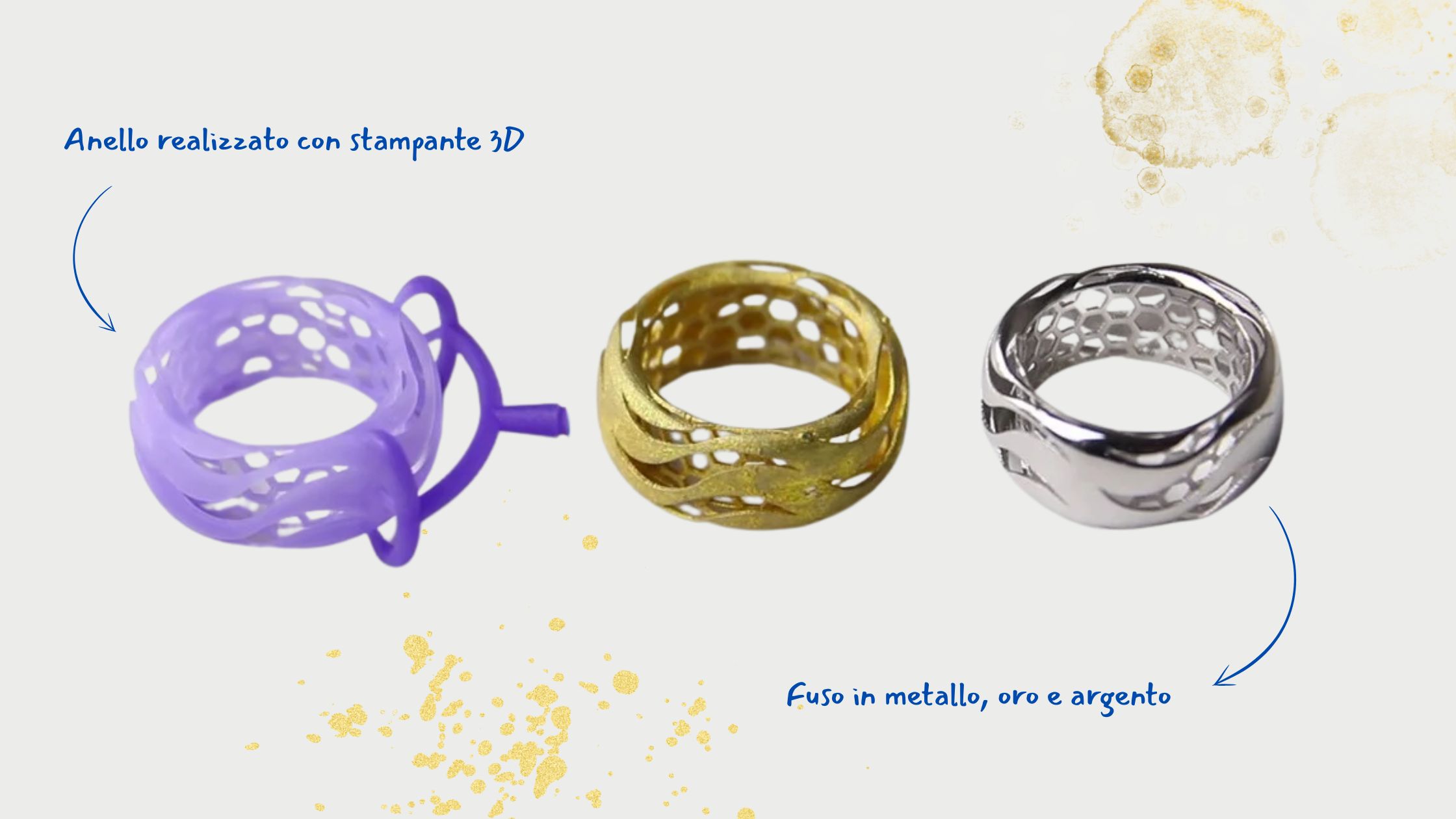 Anello fatto con la stampante 3D per la tecnica della cera persa